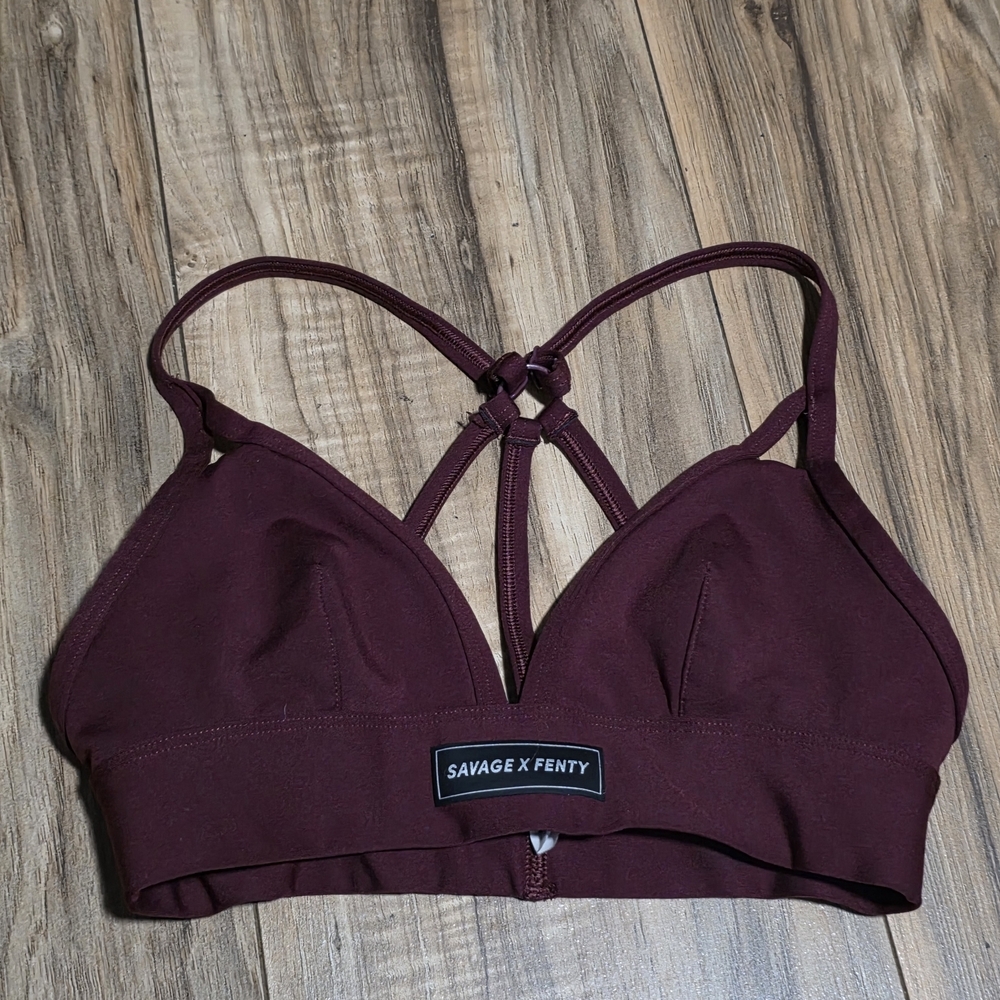 Savage X Fenty Deep Wine Strappy Triangle Bralette - Picture 2 of 8